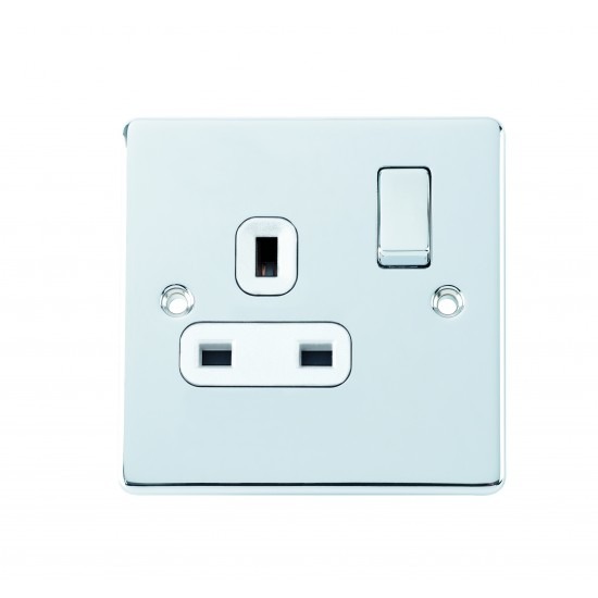 D-S131DPS-PCW 1 Gang DP Switched Socket White Insert Polished Chrome